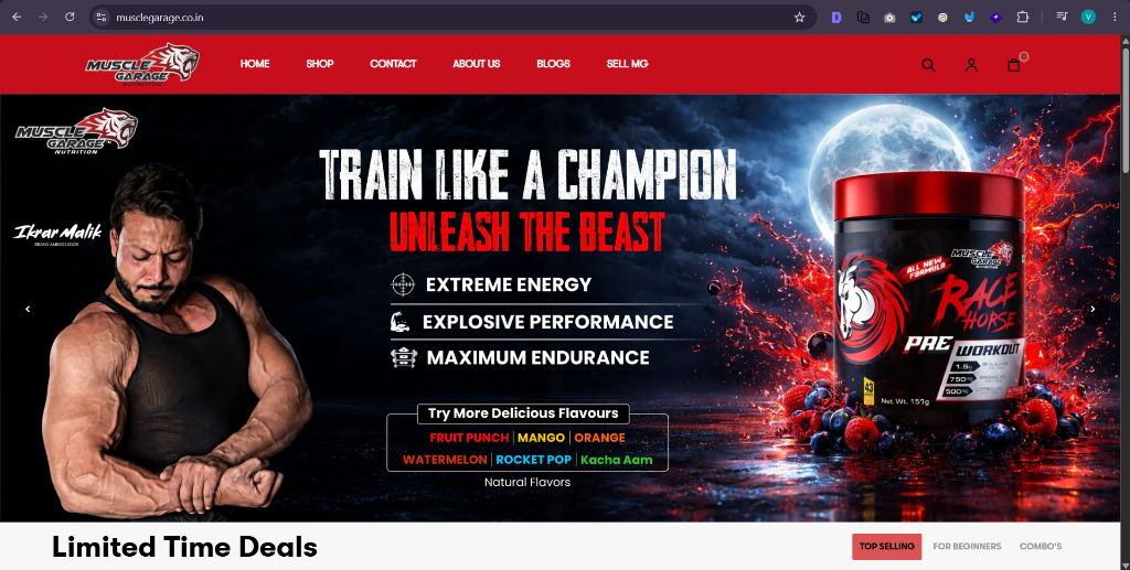 Muscle Garage Nutrition Website Screenshot